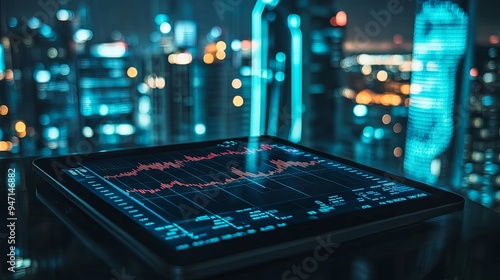 Wallpaper Mural Financial Chart on Tablet with Cityscape Background Torontodigital.ca