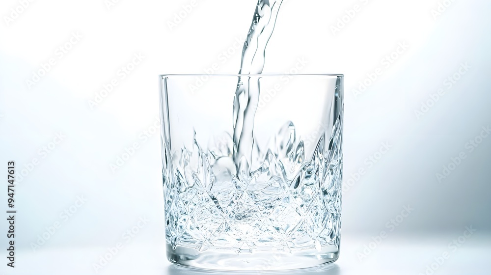 Pouring Water into Glass on White Background Pouring Water into Glass on White Background