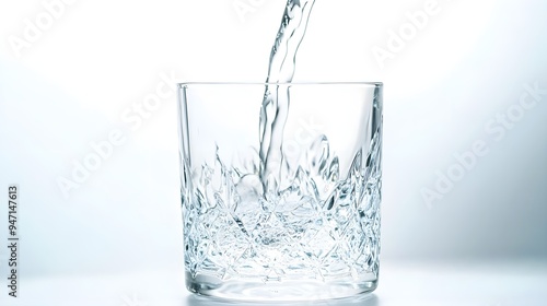 Pouring Water into Glass on White Background