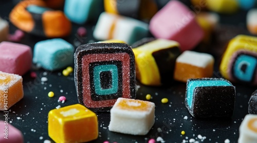 Colorful Candies with a Focus on a Square Candy