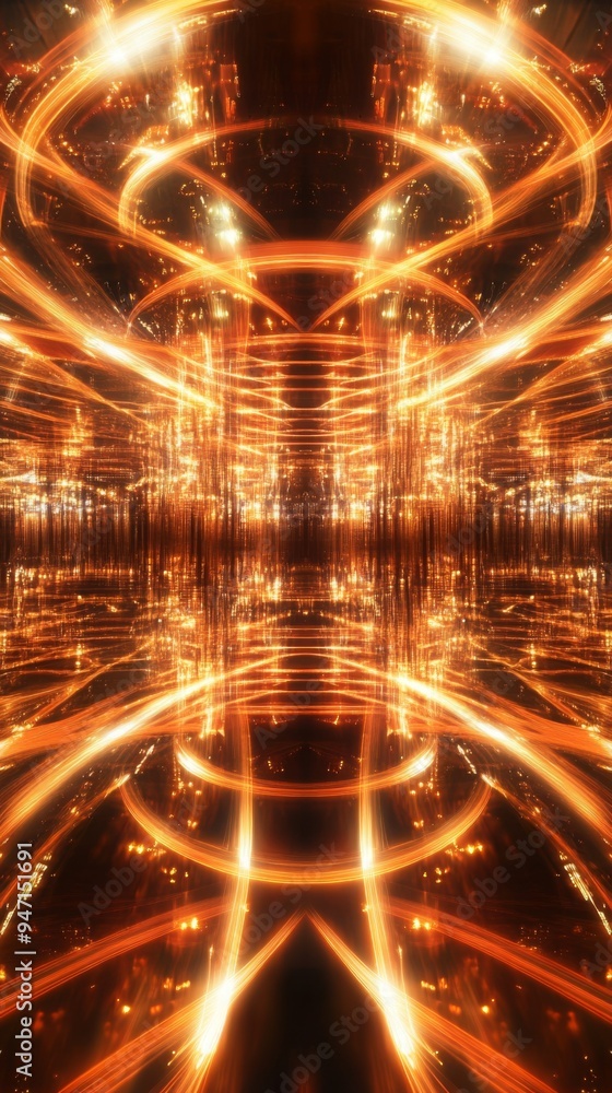Intricate patterns of light trails reflecting in a labyrinth of mirrored surfaces, creating a complex, otherworldly scene Intricate patterns of light trails reflecting in a labyrinth of mirrored surfaces, creating a complex, otherworldly scene