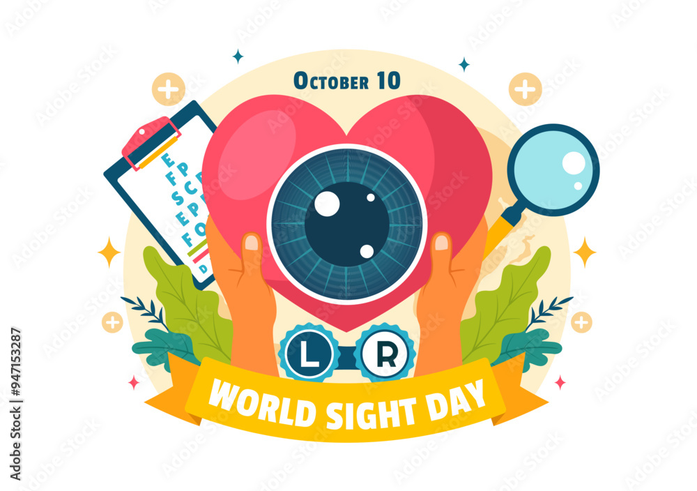 Obraz premium World Sight Day Vector Illustration for 10 October, featuring Vision Inspection, Blindness, and Visual Impairment in a Flat Style Cartoon Background
