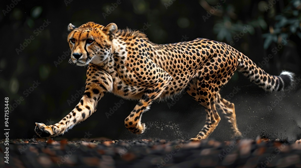 Obraz premium A Cheetah Running Through The Bush With A Blurred Background