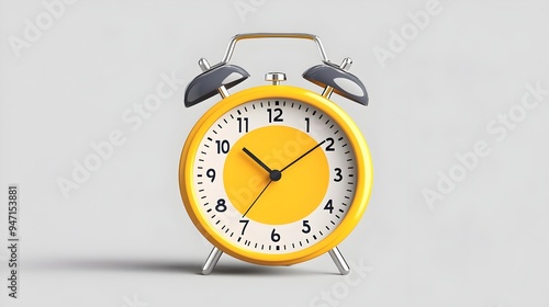 Retro Yellow Alarm Clock on Plain Gray Background