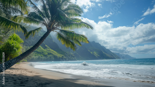 Wallpaper Mural 輝くビーチに佇む壮大なココナッツツリー Torontodigital.ca