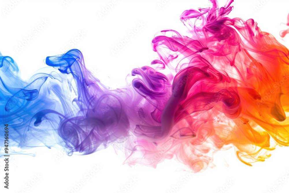 Close-up of colorful smoke haze on a clean white surface, ideal for futuristic or psychedelic concepts Close-up of colorful smoke haze on a clean white surface, ideal for futuristic or psychedelic concepts