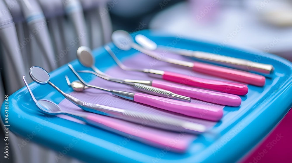 Assortment of Dental Tools Arranged on a Medical Tray Assortment of Dental Tools Arranged on a Medical Tray