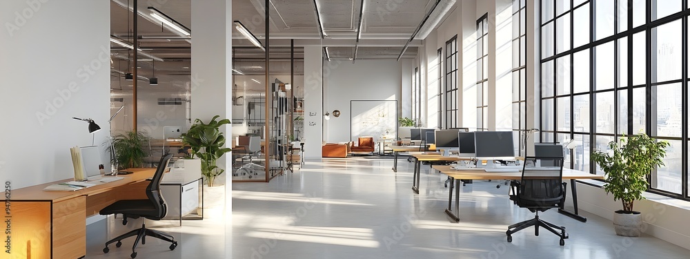 Bright and Airy Open Office Space with Workstations and Modern Amenities Bright and Airy Open Office Space with Workstations and Modern Amenities
