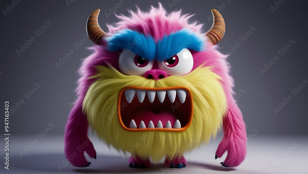 Cartoon cute 3D fluffy monster. Cartoon cute 3D fluffy monster.