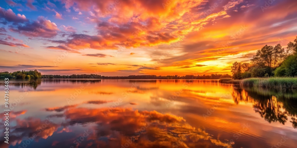 Sunset casting warm orange and pink hues over a tranquil lake, sunset, lake, reflection, water, evening, dusk, calm, peaceful Sunset casting warm orange and pink hues over a tranquil lake, sunset, lake, reflection, water, evening, dusk, calm, peaceful