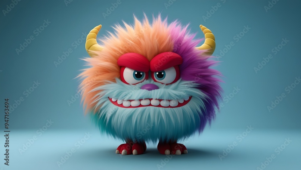 Cartoon cute 3D fluffy monster.