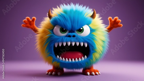 Cartoon cute 3D fluffy monster.