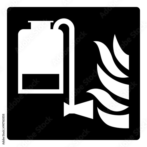 ISO fire prevention safety signs_portable foam applicator unit_symbol and pictogram only_black and white edition	
