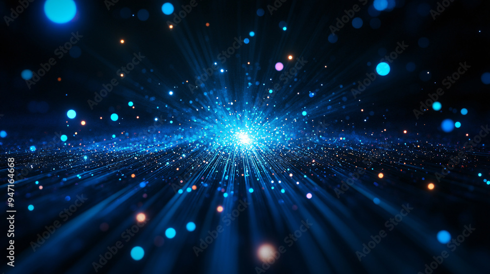 A blue and purple galaxy with many stars and a bright light A blue and purple galaxy with many stars and a bright light