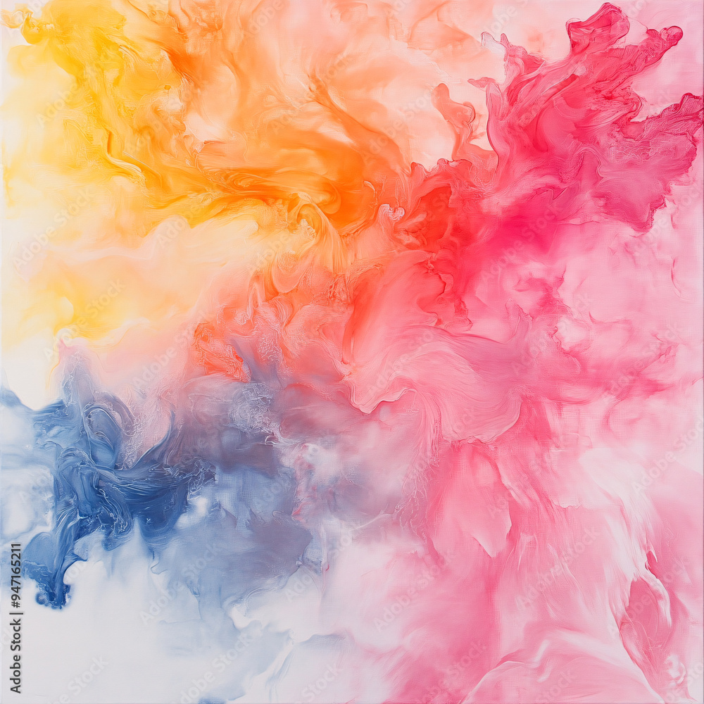 Obraz premium A colorful painting with a lot of pink and blue. The colors are bright and vibrant, giving the painting a lively and energetic feel. The painting seems to be abstract