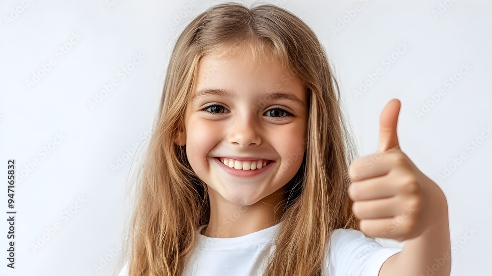 Cheerful Ukrainian Schoolgirl Giving Thumbs Up on White Background