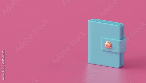 Minimalistic blue notebook with button on pink background. Perfect for designs, marketing, or stationery themes.