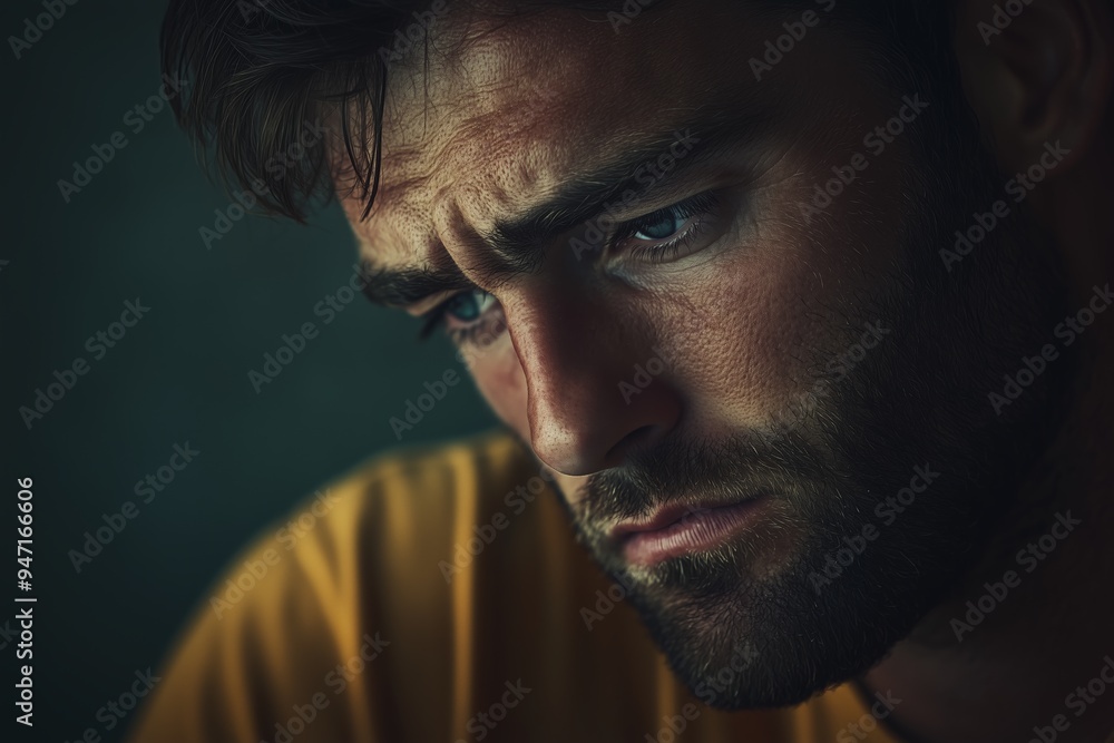 Fototapeta premium Close Up Portrait of a Man with a Beard Looking Down