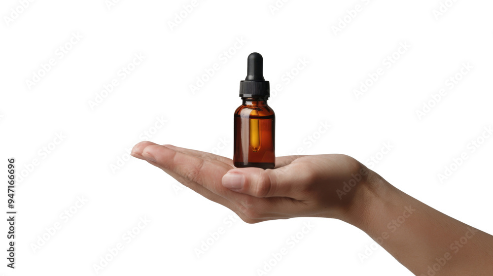 Hand holding oil serum , dropper isolated on white background Hand holding oil serum , dropper isolated on white background