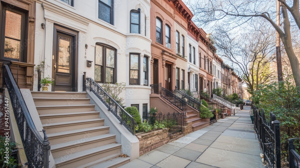Row of Brownstone Houses on a Residential Street Row of Brownstone Houses on a Residential Street