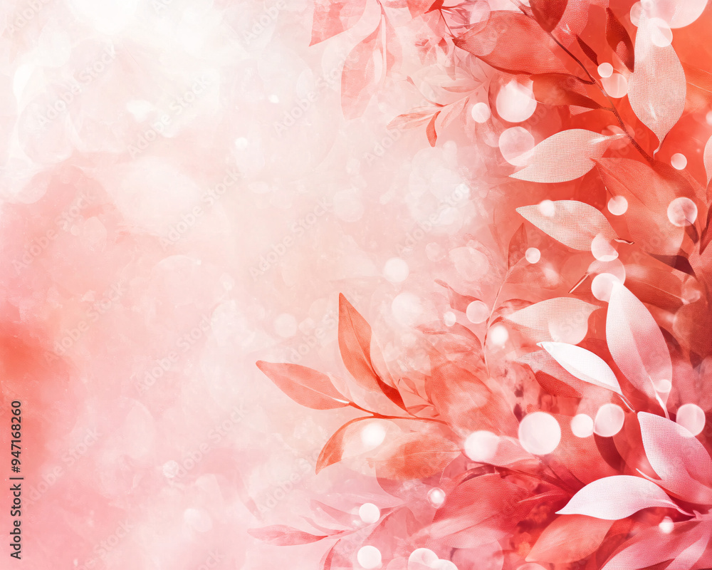 A pink background with red leaves and white flowers A pink background with red leaves and white flowers