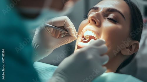 Dentist Polishing Patient s Teeth After Filling Procedure in Dental Clinic