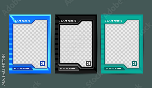 Simple frame collection for sports card templates intended for game. Vector illustration on a dark background