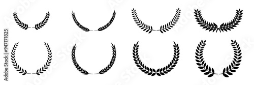 Laurel wreath Set, Black circular laurel olive branches greek wreath ,A winner award of olive leaves, stars of victory symbol, achievement heraldry symbol, vector illustration isolate on white