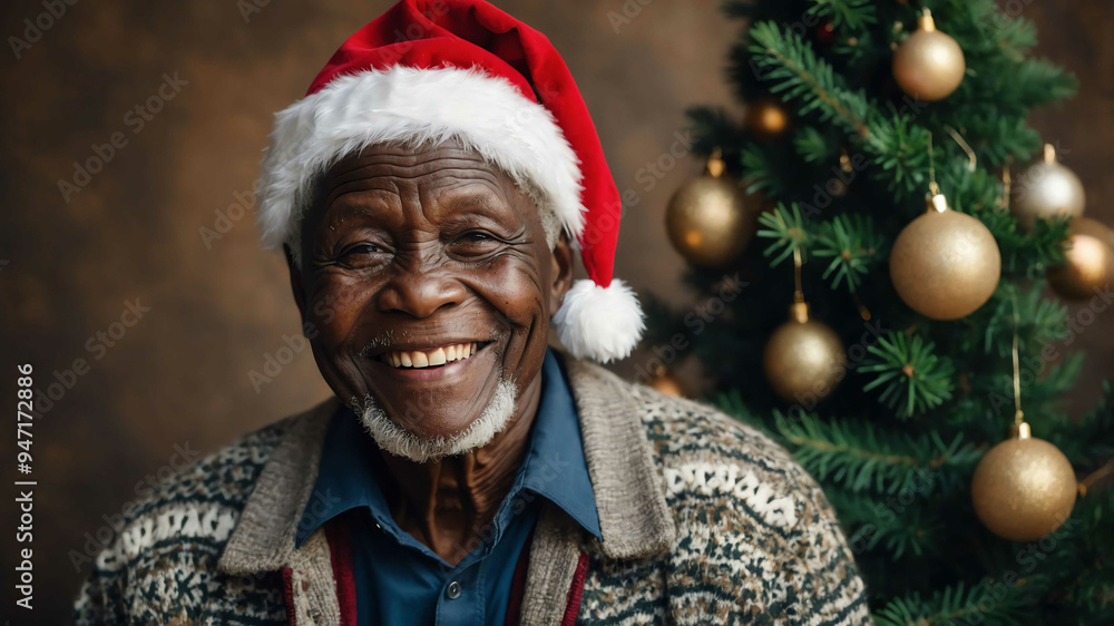 elderly african boy christmas tree background portrait elderly african boy christmas tree background portrait