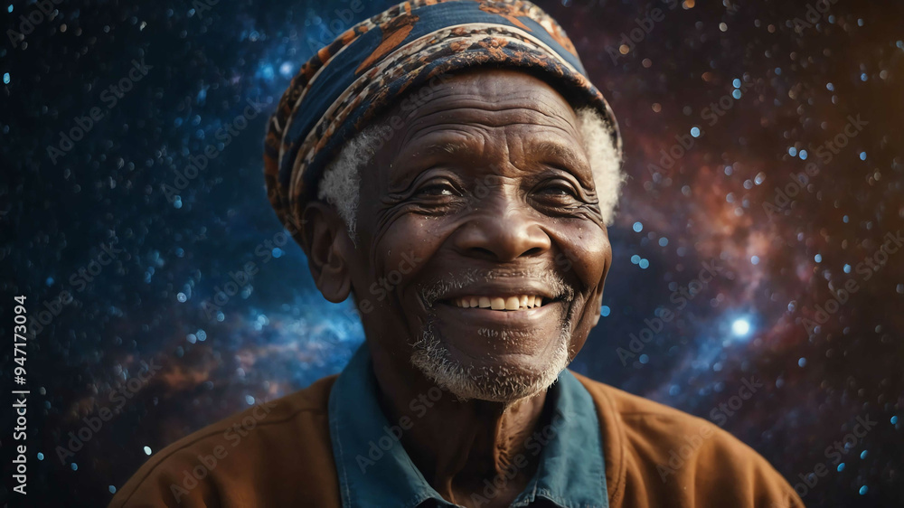 elderly african boy space cosmos background portrait elderly african boy space cosmos background portrait