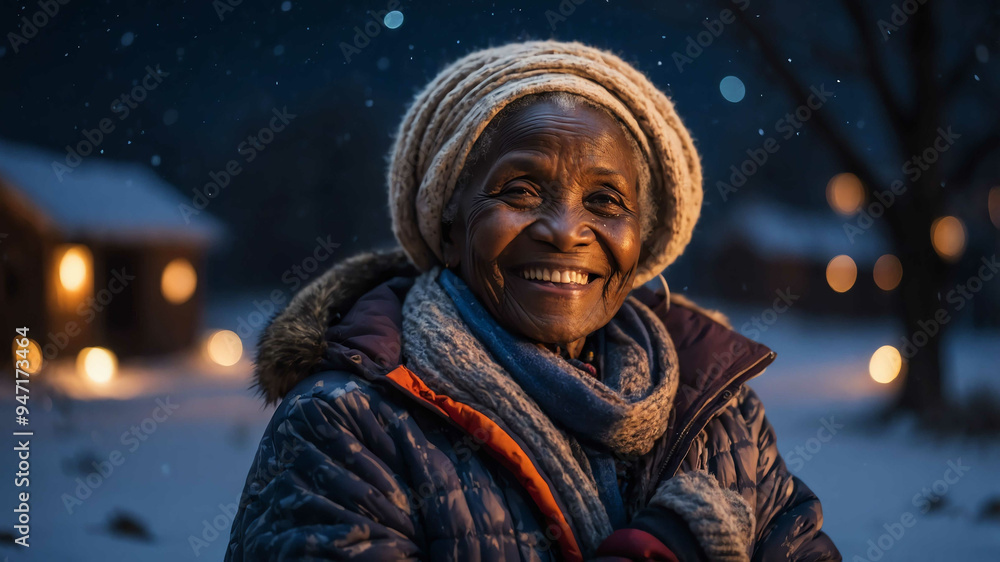 elderly african girl winter night background portrait elderly african girl winter night background portrait