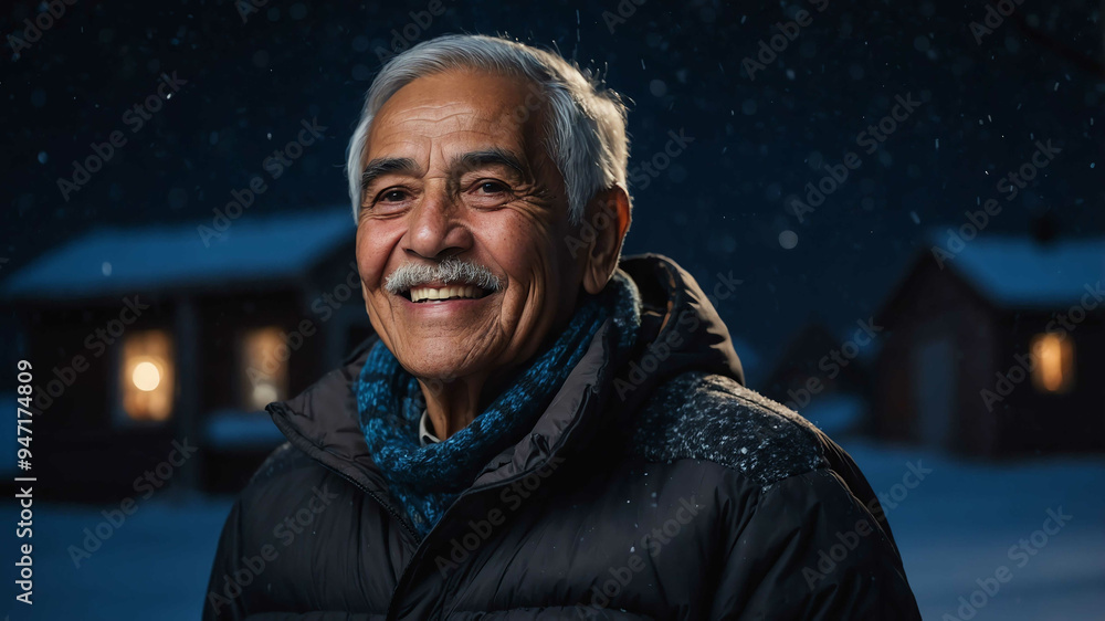 elderly hispanic boy winter night background portrait elderly hispanic boy winter night background portrait