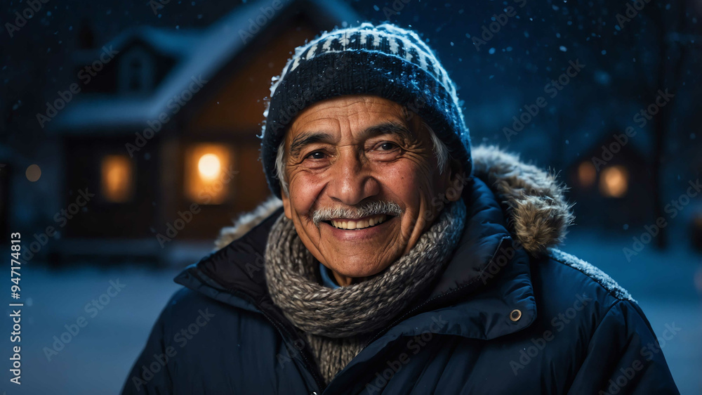 elderly hispanic boy winter night background portrait elderly hispanic boy winter night background portrait