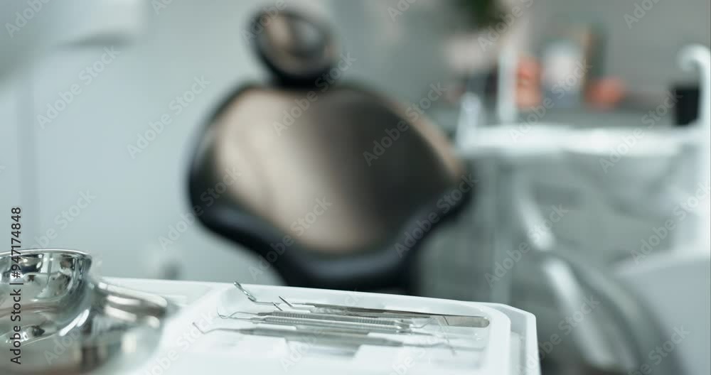 Medical, dental and tools with tray in clinic for teeth consultation, treatment process and cleaning safety. Equipment, oral hygiene and mirror or excavator of gum health, assessment and orthodontics Medical, dental and tools with tray in clinic for teeth consultation, treatment process and cleaning safety. Equipment, oral hygiene and mirror or excavator of gum health, assessment and orthodontics