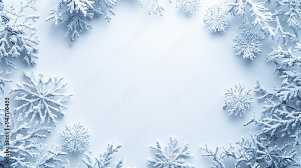 Elegant New Year's snowflakes on a pristine white background, featuring a simple and clean design with a central blank space, perfect for festive greeting cards, invitations, and holiday decorations. Elegant New Year's snowflakes on a pristine white background, featuring a simple and clean design with a central blank space, perfect for festive greeting cards, invitations, and holiday decorations.