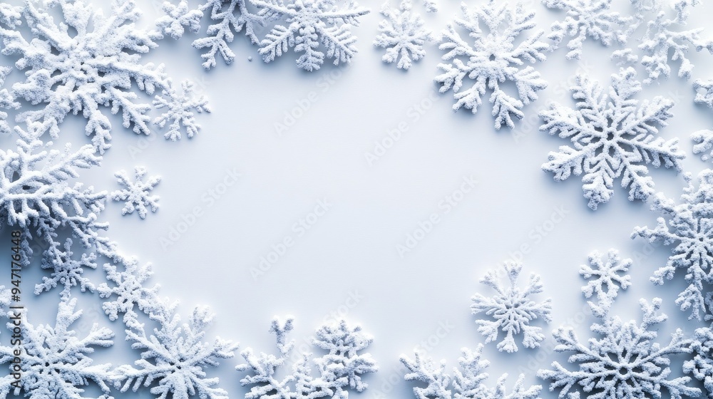 Elegant New Year's snowflakes on a pristine white background, featuring a simple and clean design with a central blank space, perfect for festive greeting cards, invitations, and holiday decorations. Elegant New Year's snowflakes on a pristine white background, featuring a simple and clean design with a central blank space, perfect for festive greeting cards, invitations, and holiday decorations.