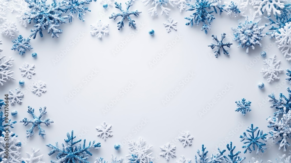 Elegant New Year's snowflakes on a pristine white background, featuring a simple and clean design with a central blank space, perfect for festive greeting cards, invitations, and holiday decorations. Elegant New Year's snowflakes on a pristine white background, featuring a simple and clean design with a central blank space, perfect for festive greeting cards, invitations, and holiday decorations.