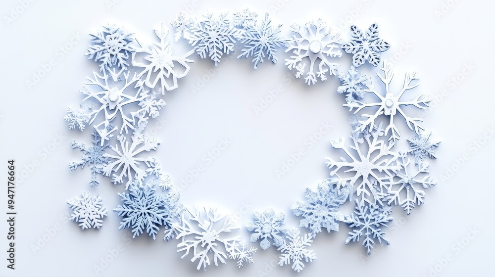 Elegant New Year's snowflakes on a pristine white background, featuring a simple and clean design with a central blank space, perfect for festive greeting cards, invitations, and holiday decorations. Elegant New Year's snowflakes on a pristine white background, featuring a simple and clean design with a central blank space, perfect for festive greeting cards, invitations, and holiday decorations.