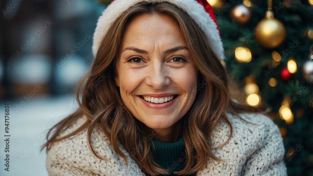 middleaged caucasian girl christmas tree background portrait middleaged caucasian girl christmas tree background portrait