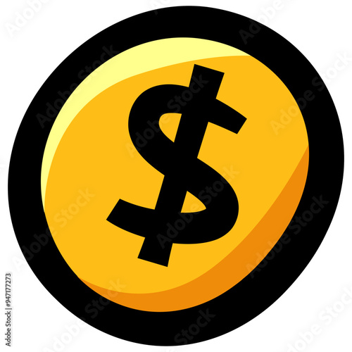 Gold coin representing money, finance, and wealth, handdrawn doodle style.