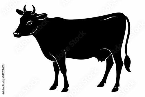 jersey cow silhouette, cow vector illustration, bull, cow icon	
