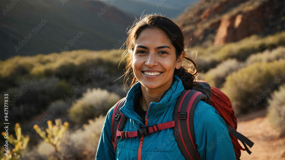 middleaged hispanic girl hiking trail background portrait middleaged hispanic girl hiking trail background portrait