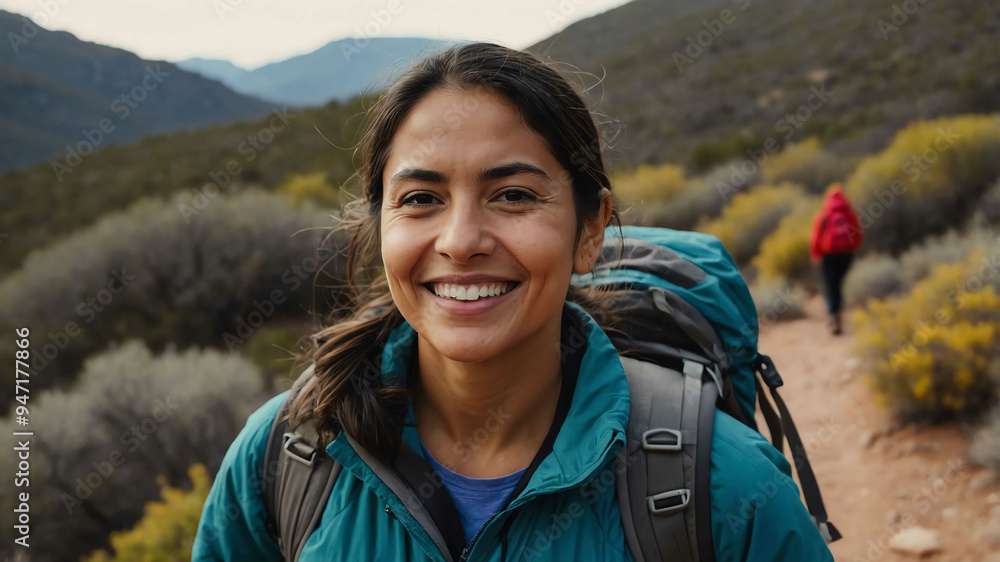 middleaged hispanic girl hiking trail background portrait middleaged hispanic girl hiking trail background portrait