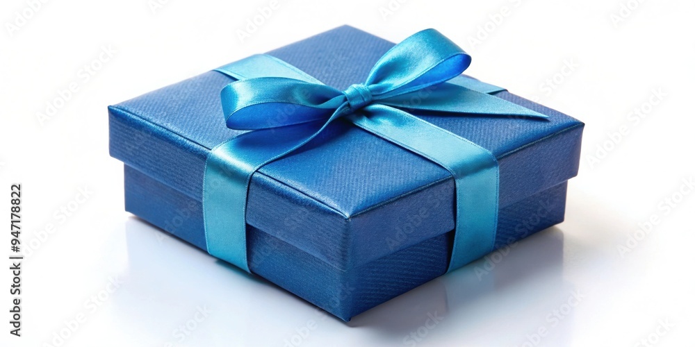 Blue gift box with ribbon on white background, gift, box, blue, ribbon, present, surprise, celebration, holiday Blue gift box with ribbon on white background, gift, box, blue, ribbon, present, surprise, celebration, holiday