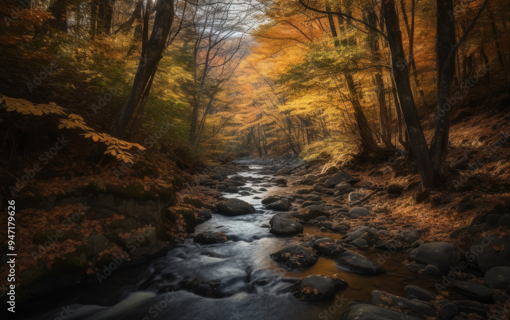 Autumn Creek Through Golden Forest Autumn Creek Through Golden Forest