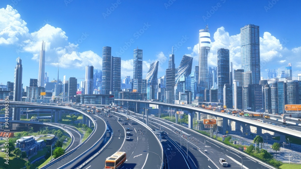 Fototapeta premium Futuristic Cityscape with Highway