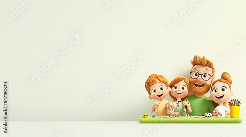 A happy family of four enjoying playful moments together, showcasing love and togetherness in a bright, cheerful setting.