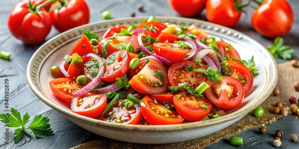 Fresh tomato salad with shallot, green chilli and sumac , healthy, organic, vegetarian, salad, fresh, vibrant Fresh tomato salad with shallot, green chilli and sumac , healthy, organic, vegetarian, salad, fresh, vibrant