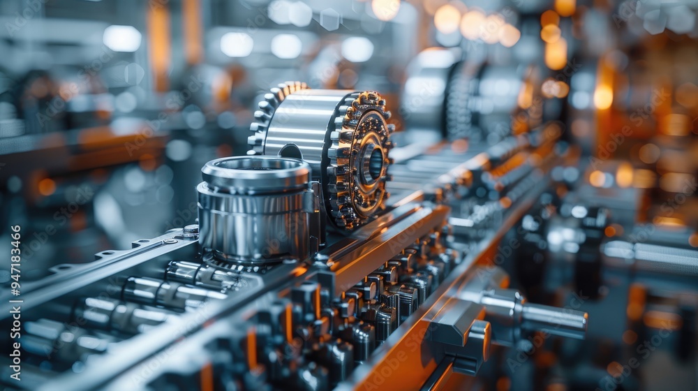 Smart factory, a close-up of a operating industrial machinery, with a silver white metallic texture. Generative AI. Smart factory, a close-up of a operating industrial machinery, with a silver white metallic texture. Generative AI.