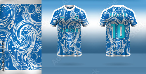 Sports jersey design with abstract blue circle line pattern background